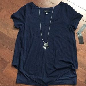 AB studio, brand new navy blue shirt w/ necklace